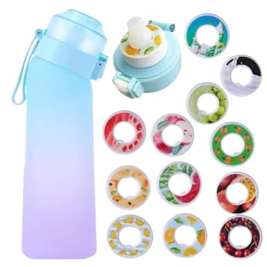 Air Scent Water Bottle 22oz with 12 Fruit Flavor Pods & Straw | Scent-Based Flavored Water Bottle, Gradient blue | No Calories, Sugar-Free, BPA Free | for Kids, Adults, Suitable for Carbonation