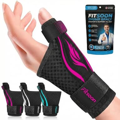Fitsoon Thumb Wrist Brace | Upgraded Thumb Spica Splint Stabilizer Pain Relief Night Support for De Quervain’ s Tenosynovitis Trigger Finger Arthritis Sprains | Breathable Fabric (Rose Pink/Black, S/M - Fit both hands)