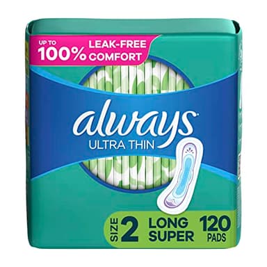 Always Ultra Thin Feminine Pads without Wings for Women, Size 2, Long Super Absorbency, Unscented, 40 Count x 3 Pack (120 Count total) (Packaging May Vary)