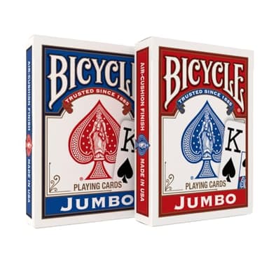 Bicycle Jumbo Index Playing Cards , 2 Pack Large Print Poker Size Deck of Cards for Easy Reading, Family Card Games, and Casino Play