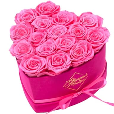 GLAMOUR BOUTIQUE 16 Flower Forever Heart Shape Box, Mothers Day Gift For Mom, Eternal Preserved Roses Gift for Her, Flowers bouquet, For Birthday, Anniversary, Girlfriend - Velvet Pink (Color-Treated)