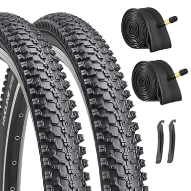 26-inch Mountain Bike Tires Set: Hycline 2-Pack 26x1.95 inch (54-559mm) Folding Replacement Puncture-Resistant Bicycle Tires and Pair 26-inch Inner Tubes with Tire Levers for MTB Off-Road Bike