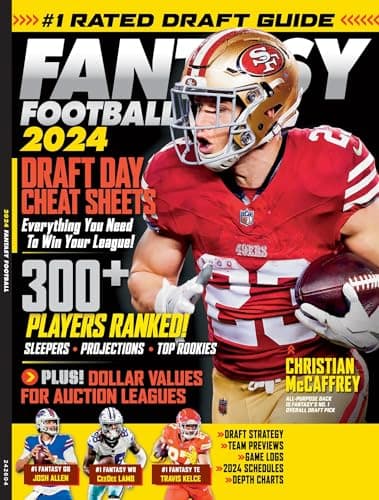 Fantasy Football 2024 Draft Guide - 300+ Players Ranked, Sleepers, Projections, Top Rookies, Team Previews, Draft Day Cheat Sheets, Game Logs, Depth Charts & More! Cover A (Christian McCaffrey-49ERS)