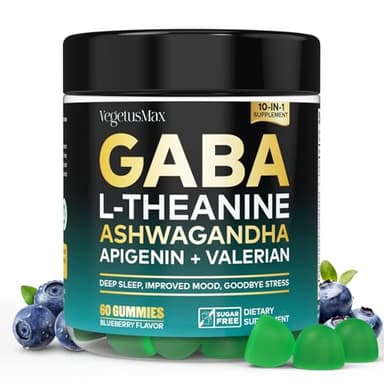 GABA L-Theanine Gummies, Sugar-Free Calm Gummies with L-Theanine, Ashwagandha,Valerian Root,Magnesium | Support Sleep,Stress Relief & Relaxation | GABA Supplement for Adult- Blueberry Flavor