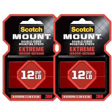 Scotch-Mount Extreme Mounting Strips, Double-Sided Heavy Duty Tape, 16 Strips Total (2 Packs of 8), 1 in x 3 in, Indoor/Outdoor, Black (414H-ST)
