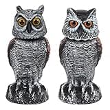 Hedoc 2 Pack Fake Owl Decoys to Scare Birds Away from Gardens and Patios, Rotating Head Owl Bird Deterrents, Nature Enemy Scarecrow Plastic Owl Statues, Pest Repellent, Pigeon Deterrent