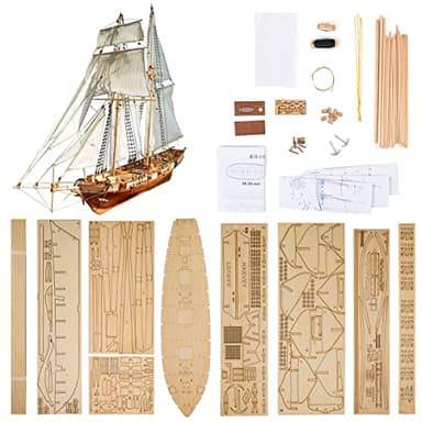 GAWEGM Ship Model Building Kits - Scale 1/96 Classics Antique Ship Model Harvey 1847 Wooden Sailboat DIY Hobby Boat