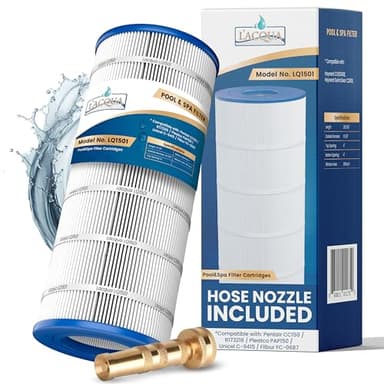 LACQUA Pool Filter Cartridge LQ1501 150 SqF Replaces Pentair Clean & Clear 150, CC150, CCRP150, Posi Clear PXCRP150, R173216, PAP150, PP-C4-M, C4-M, Unicel C-9415, FC-0687, Hose Nozzle Included