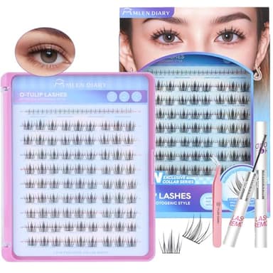 MLEN DIARY Lash Clusters Kit 105Pcs Natural Wispy Cluster Lashes 10.5-13.5MM C Curl Eyelash Extensions Individual Lashes Kit with Lash Bond and Remover Tweezers Beginners DIY at Home