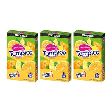 SINGLES TO GO! Tampico Drink Mix Packets, Citrus Punch, Zero Sugar, Low Calorie, 100% DV of Vitamin C per Serving, Convenient, On-The-Go Water Enhancers, 6 Count (Pack of 3)