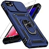 Weycolor for iPhone SE 3rd Generation / 2nd Generation Case, iPhone SE 2022/2020, iPhone 8/7/6 Case with Slide Camera Cover HD Screen Protector Heavy Duty Kickstand Phone Case,Navy Blue