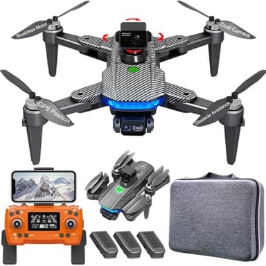 Lozenge Drones 360° Obstacle Avoidance Brushless Drone with Camera for Adults 4K GPS Smart Follow Dual Cameras Motorized Adjustment Camera RC Quadcopter L900 HJ90 MAX 3 Battery (Black Carbon Fiber Pattern)