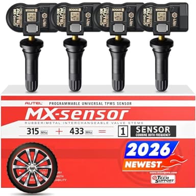 Autel TPMS Sensor Set of 4, MX-Sensor 2in 1 315MHz + 433MHz Press-in TPMS Universal Programmable Sensor, OE-Level 100% Cloneable by Autel TPMS Tool TS408S TS501 PRO TS508 TS508WF (4PCS Rubber Stem)