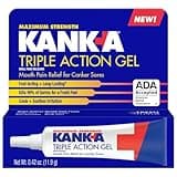 Kank-A Triple Action Gel, 0.42 oz (11.9 g) - Maximum Strength Mouth Pain Relief Gel for Canker Sores Fast Acting & Long-Lasting Pain Relief, Kills 99% of Germs, Cools & Soothes Irritation
