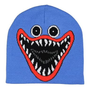 Mad Engine Poppy Playtime Kids Huggy Big Face Design Knitted Beanie Hat for Boys and Girls Blue
