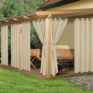 HolidayIdeas Outdoor Curtains for Patio Waterproof, 6 Panels - 54x84 Inches - Weatherproof Privacy Outsides Curtains for Cabana Porch Pergola, Sunlight & UV Blocking (Cream, Grommet Top)