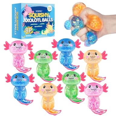 8 Pack Slow Rising Stress Ball, Cute Axolotl Stretchy Fidget Toys for Kids Adults, Stress Relief Stress Ball for Anxiety Relief, Ideal for Autistic Kids