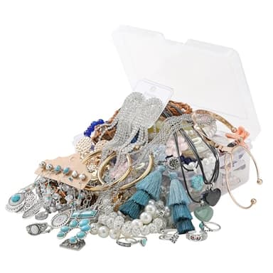 Mystery Jewelry Jar Bundle,40-45 Piece Vintage Jewelry Set for Women,Surprise Mystery Box with Necklaces, Earrings, Bracelets, Rings, Hair Clips,Shoes Charm, Keychain,Brooches,Unique Gifts Idea for Christmas, Birthday and Party (Mix Color)
