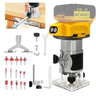 Cordless Wood Router Trimmer for Dewalt 20V Battery, 6 Speeds Wood Trimmer Set, 800W 30000 RPM Brushless Motor Hand Palm Router with 15pcs 1/4"Shank Router Bits for Woodworking,Slotting(NO Battery)