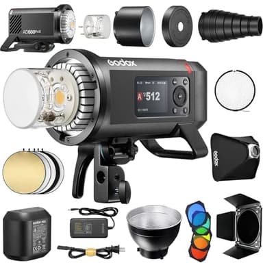 Godox AD600 Pro II 2.4G 600Ws GN87 HSS 1/8000s Outdoor Flash Studio Monolight Kit with Bowens Mount 32x32 Softbox, Battery/AC Power 16 Color Groups Indicator, Standard Reflector Snoot Barn Door Set