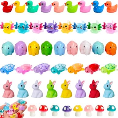 Mini Resin Animals Variety Pack 50 Mini Ducks Axolotl Bunnies Turtles Elephants Tiny Little Animals Figures Small Plastic Mushrooms Fairy Garden Outdoor Statues Easter Bunny Gifts Kids Blue