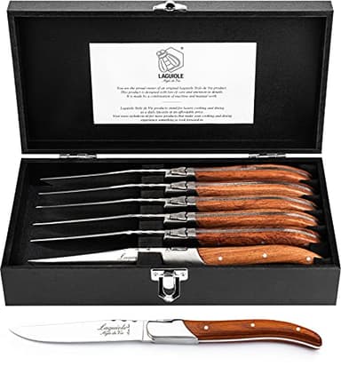 Laguiole Style de Vie Steak knives set of 6 - Luxury Line Steak Knife with Rosewood - Non Serrated - Premium Dining - In Gift box