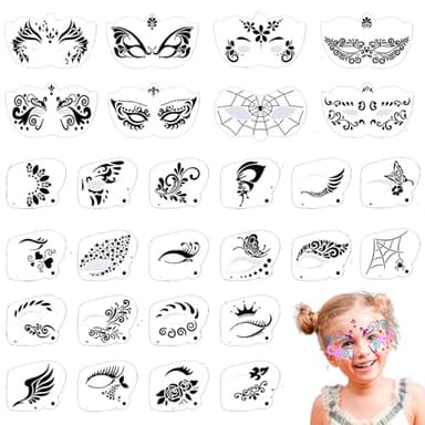 Twpribarn 28 Pcs Face Paint Stencils Kit - Reusable Face Tattoo & Body Makeup Painting Templates for Kids & Adults - Mix01