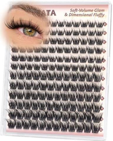 PHKERATA Wispy Fluffy Lash Clusters Natural Eyelash Clusters Volume Cluster Eyelash Extensions with Soft Thin Band for DIY Eye Lashes Makeup, 144pcs, 10-16mm