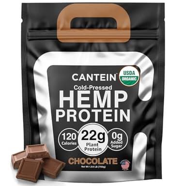 Cantein Organic Plant-Based Protein Powder - 100% Hemp Protein Vegan Shake Mix - Lactose, Dairy & Gluten Free, Clean Natural Chocolate (20 Servings)