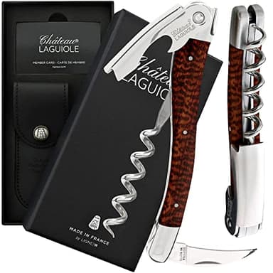 Chateau Laguiole Classic LaGuiole Corkscrew - Snake Wood Luxury Laguiole Wine Opener - Laguiole Wine Key Made in France - Wine Sommelier Wood Handle Wine Corkscrew Includes Leather Sheath & Gift Box