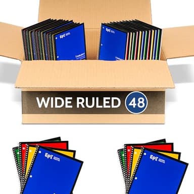 EPI Spiral Notebook | Wide - 70 Sheets, Durable Spiral Binding | 10.5 x 8 in | Classroom Supplies | School, Office, Note Taking, Journaling - 48 Pack