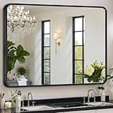 Black Framed Mirror for Bathroom Vanity,Wall Mounted Bathroom Mirrors for Over Sink,12x16in Brushed Rectangle Bedroom Mirror,Modern Decorative for Restroom,Farmhouse,Horizontally or Vertically Hanging