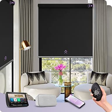 Graywind Motorized Shades 100% Blackout Compatible with Alexa Google WiFi Smart Hardwired Window Shade Remote Control Thermal Insulated Electric Blinds, Customized Size (Matt Black)