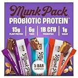 Munk Pack 15g Probiotic Protein Bars - 1g Sugar, 4g Net Carbs, Vegan + Keto Protein Bars, Plant Based Gut Health Snack, High Protein Snacks, Sampler Pack - 5 Count