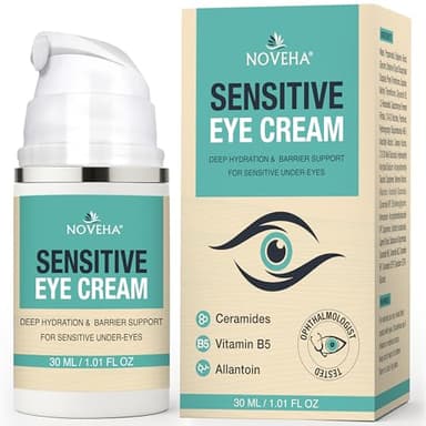 NOVEHA Hydrating Eye Cream for Sensitive Skin, Eye Moisturizer for Dry Eyelids & Around Eye, Vegan Ceramide Eyelid Cream, Anti-Aging Eye Cream for Fine Lines & Puffiness, Fragrance-Free - 1 oz