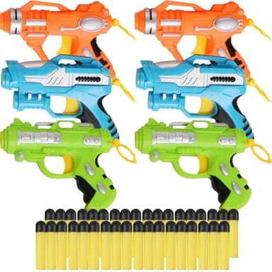 6 Pack Mini Foam Dart-Firing Blasters Micro Toy Guns with 36 Darts - Multi Pack Nerf Compatible Bulk Party Favors Supplies for Kids