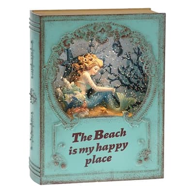 Mermaid Christmas Snow Globe,Christmas Decorations Mermaid Swirling Glitter Book with Warm White LED,3 AA Battery Operated & USB Powered,Christmas Decor for Home