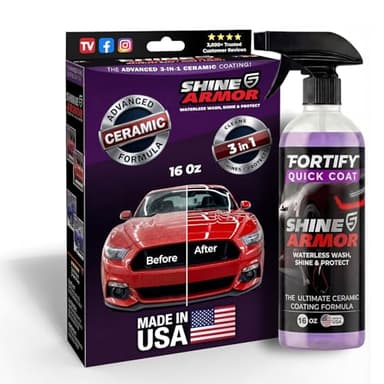 Car Wax Spray and Ceramic Coating for Cars - 3 in 1 Waterless Car Wash and Detailing - Quick Effect Coating Agent for Car - High Gloss Top Coat, Shiny Car Stuff by Shine Armor - Protective Wax 16FlOz
