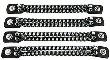 Double Black Chain Bikers Vest Extender for Mc Jacket Real Leather Snaps (8 Inch Long)