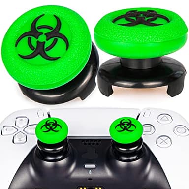 Playrealm FPS Thumbstick Extender & 3D Texture Rubber Silicone Grip Cover 2 Sets for PS5 Dualsenese & PS4 Controller (BioH Green)