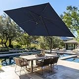 wikiwiki 10 FT Square Cantilever Patio Umbrella Outdoor Offset Umbrella w/ 36 Month Fade Resistance Recycled Fabric, 6-Level 360°Rotation Aluminum Pole for Deck Pool, Navy Blue