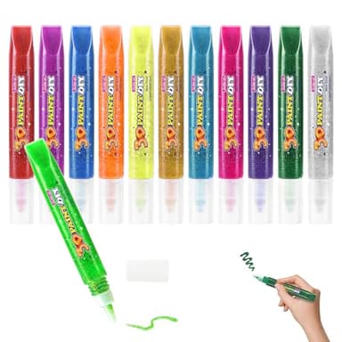 Mesen 12 Pack Glitter Glue Stick Set, 3D Non-Toxic Washable Glue Pens, DIY Arts & Crafts Glitter Pens, Glitter Glue Gel Pens for Art Projects, Painting, Grad Caps Assorted