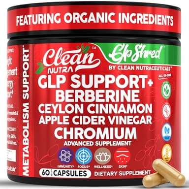 GLP1 Supplement Berberine Ceylon Cinnamon Apple Cider Vinegar Chromium Turmeric PCOS Supplements Immunity & Metabolism Support 60 Vegan Capsules by Clean Nutra