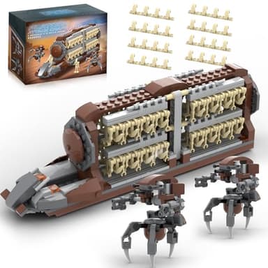 BrickTribe Battle Army Clone Platoon Attack Craft Building Set, 537 Pieces with 32 Battle Soldiers and 2 Droideka, Troop Carrier Building Toys Gift for Star Fans and Men
