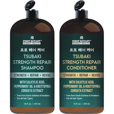 Tsubaki Strength Repair Shampoo & Conditioner Set – With Tsubaki, Biotin, Niacinamide & Yeast Extract - Revives Damaged Hair Promotes Hair growth – Sulfate & Paraben Free for All Hair Types 16 fl oz