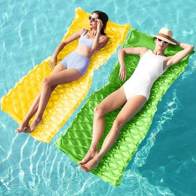 SLOOSH Inflatable Pool Floats Raft,Floating Lounge for Adults,64x32 inch Swimming Mat Pool Mattress with Headrest,2 Pieces Float Air Mat for Summer Water Beach Fun,Green,Yellow