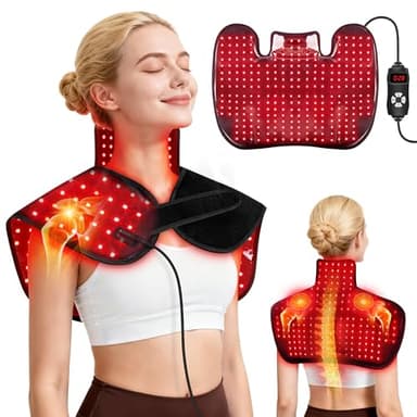 Red Light Therapy for Neck and Shoulders,288 Infrared Light Therapy for Neck Shoulder Pain Relief,660nm & 850nm Red Light Therapy Pad,Shoulder Wrap with Timer Remote Control for Home and Office Use