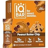 IQBAR Brain and Body Plant Protein Bars - Peanut Butter Chip - 12 Count, Low Carb, High Fiber, Gluten Free, Vegan Snacks - Low Sugar Keto Energy Bars