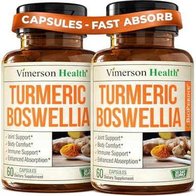 Turmeric Supplement w/Boswellia Serrata – Daily Support for Joint Health & Comfort – Organic Turmeric Curcumin Powder, Bioperine for Enhanced Absorption & Ginger – Boswellia Extract Capsules, 2 Pack