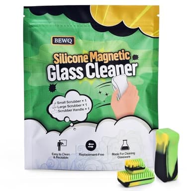 BEWQ Magnetic Glass Cleaner Kit - Deep Cleans Hard-to-Reach Glassware & Narrow Pipes Two Reusable Silicone Scrubbers with Handle Perfect for Intricate Shapes, Black